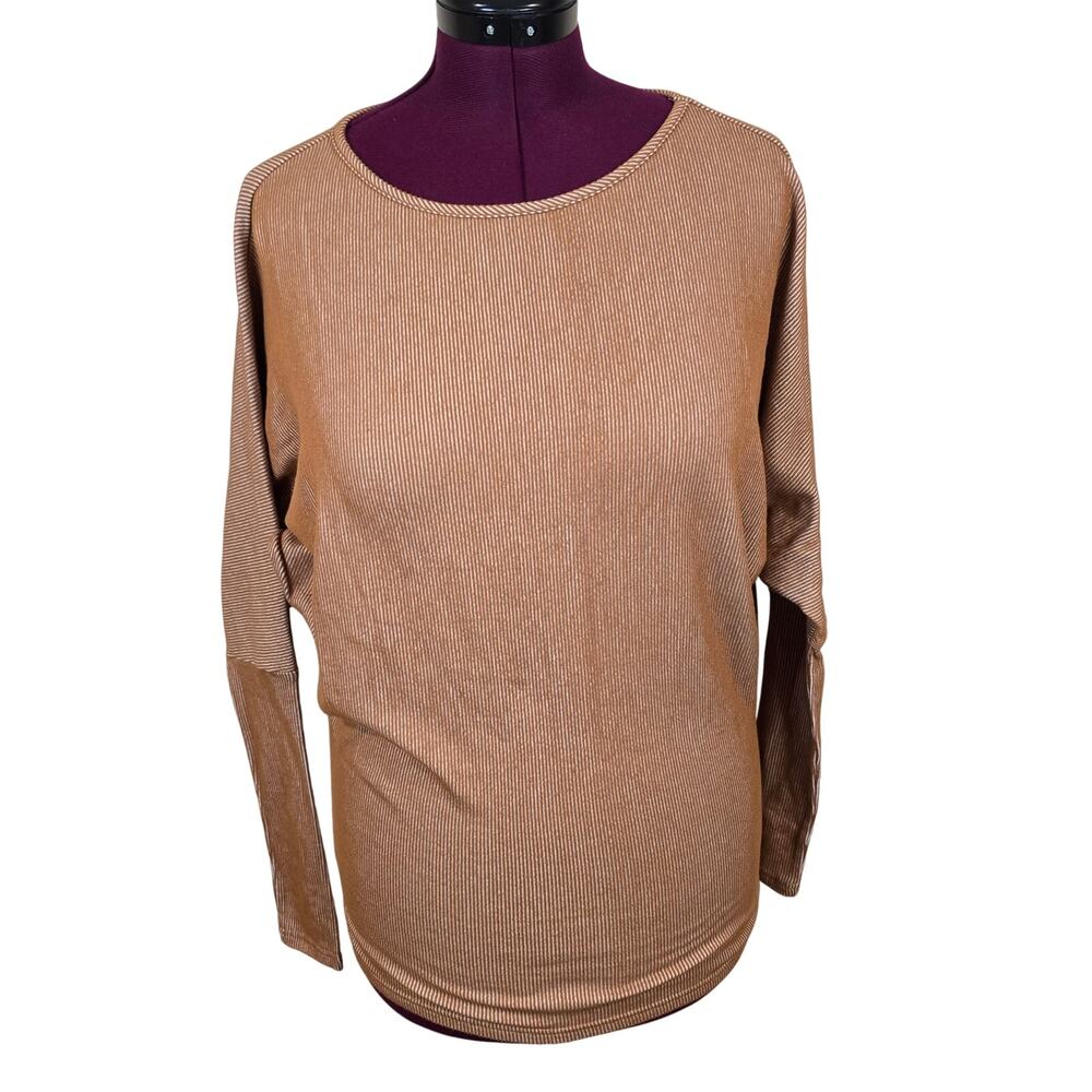 Women's La Miel Rust Colored Ribbed Knit Pullover Top | Size Small